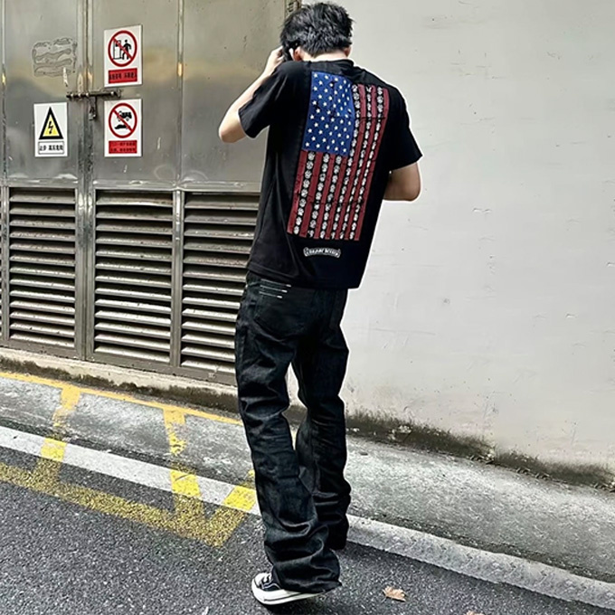 chrome hearts flag print short sleeve t-shirt